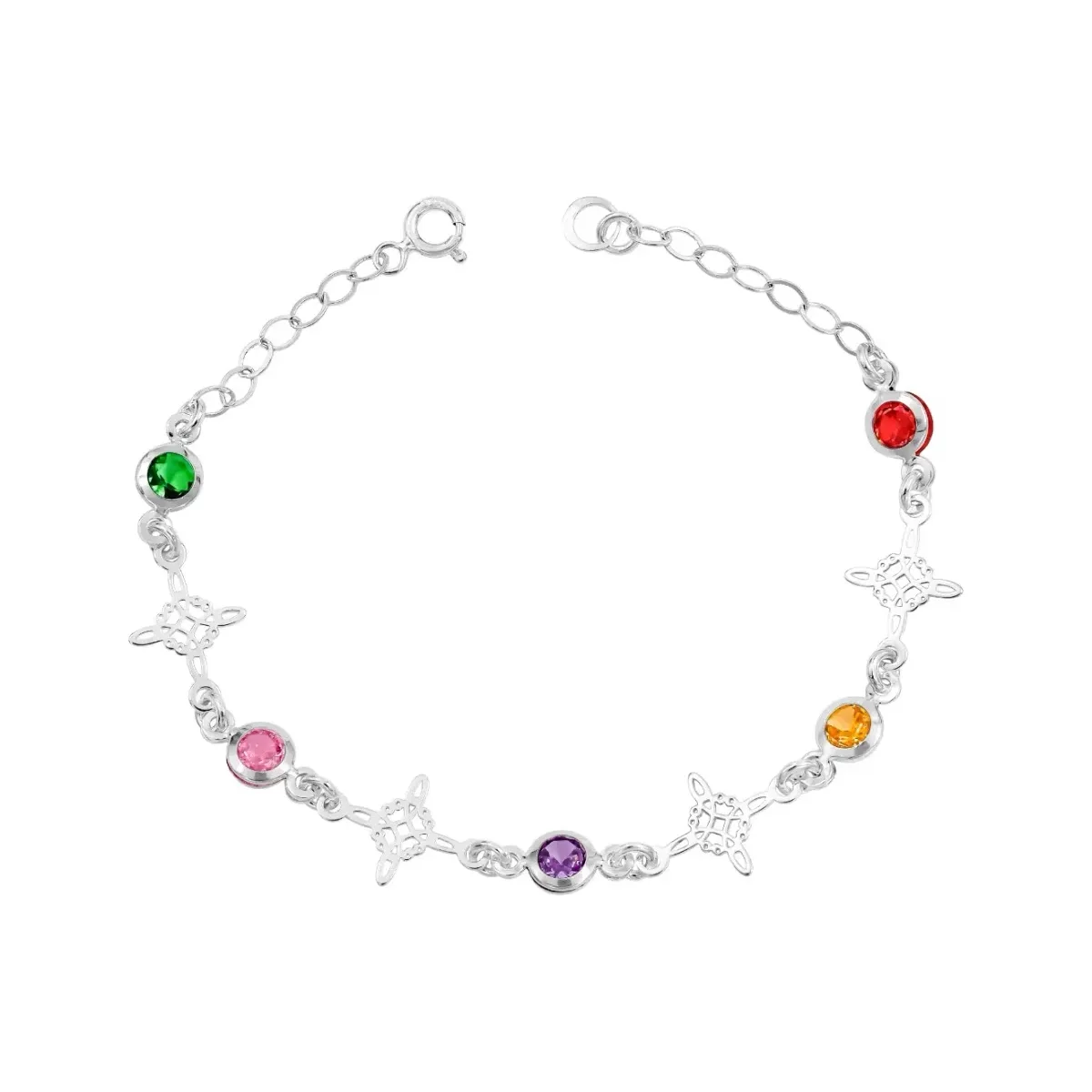 Pulsera de Plata 925 Nudos de Bruja Zirconias Multicolor - Imagen 2
