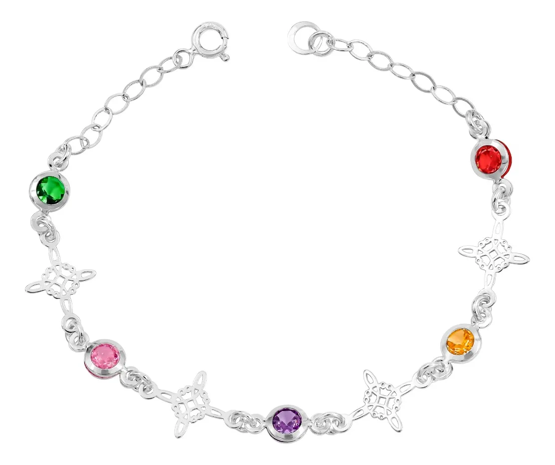 Pulsera de Plata 925 Nudos de Bruja Zirconias Multicolor - Imagen 1
