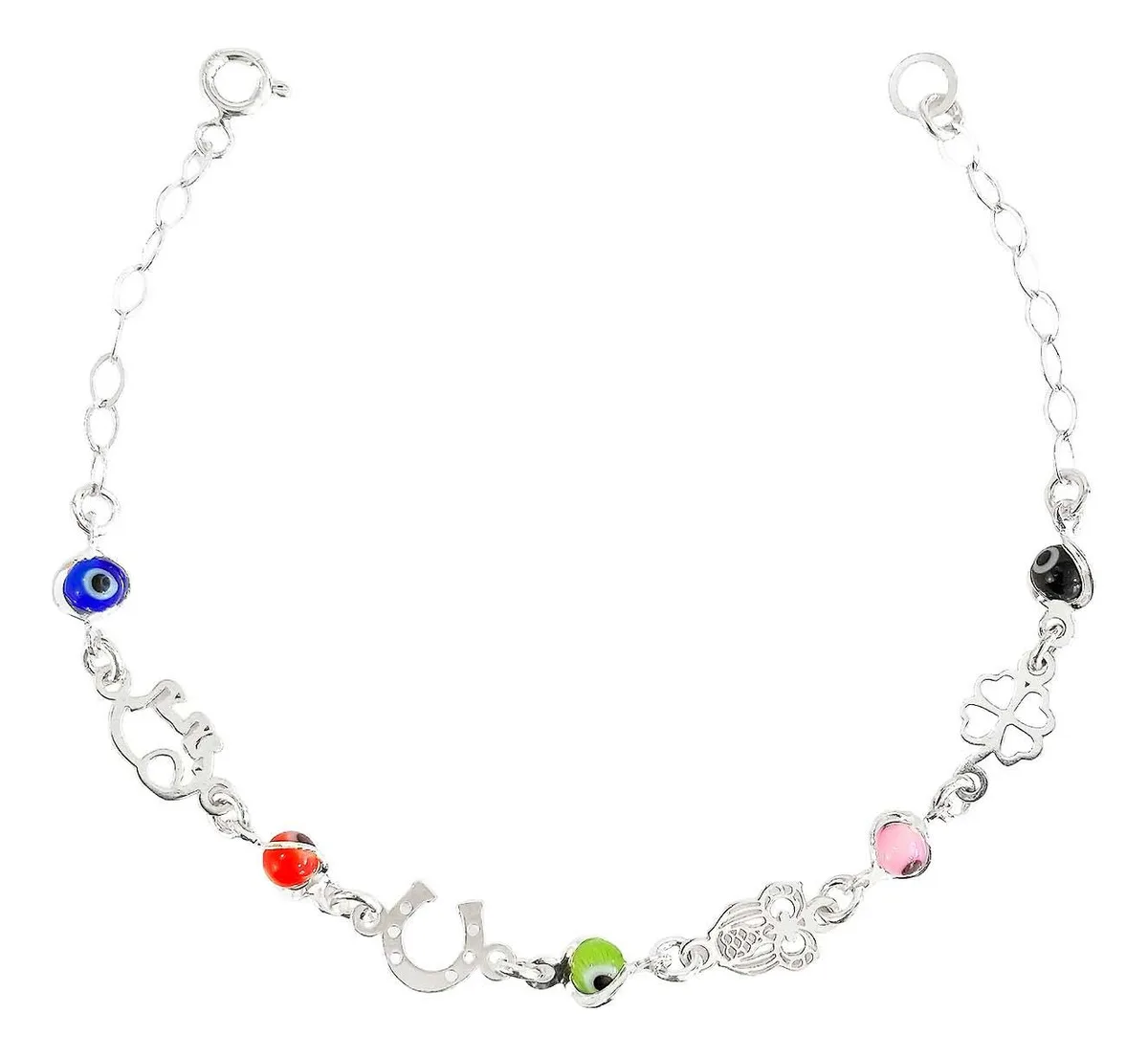 Pulsera de plata .925 multicolor Ojo Turco ajustable — Joyaris