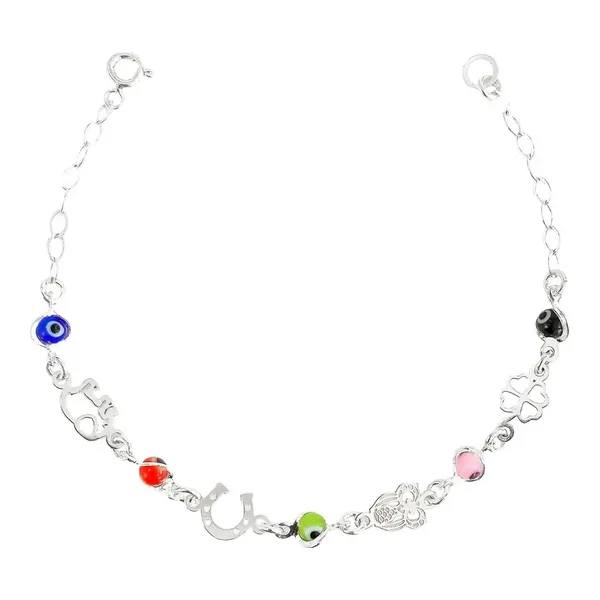 Pulsera de plata .925 multicolor Ojo Turco ajustable — Joyaris