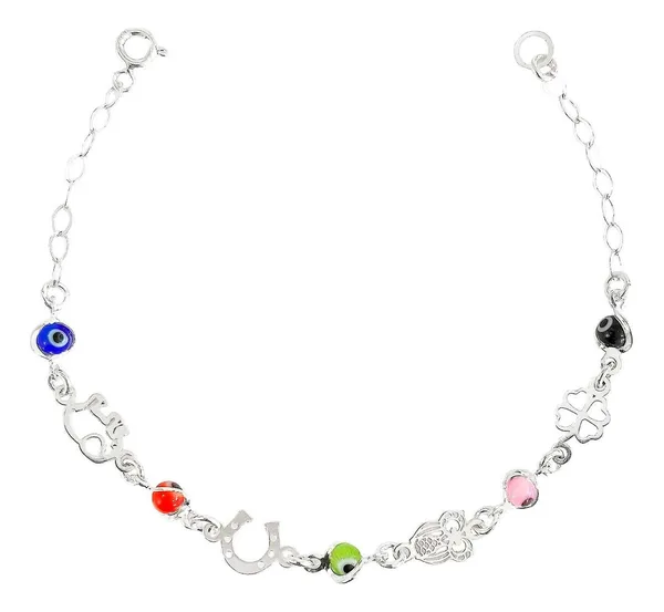 Pulsera de plata .925 multicolor Ojo Turco ajustable — Joyaris