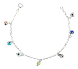Pulsera Ojo Turco Colores Plata .925 18cm - Imagen 1