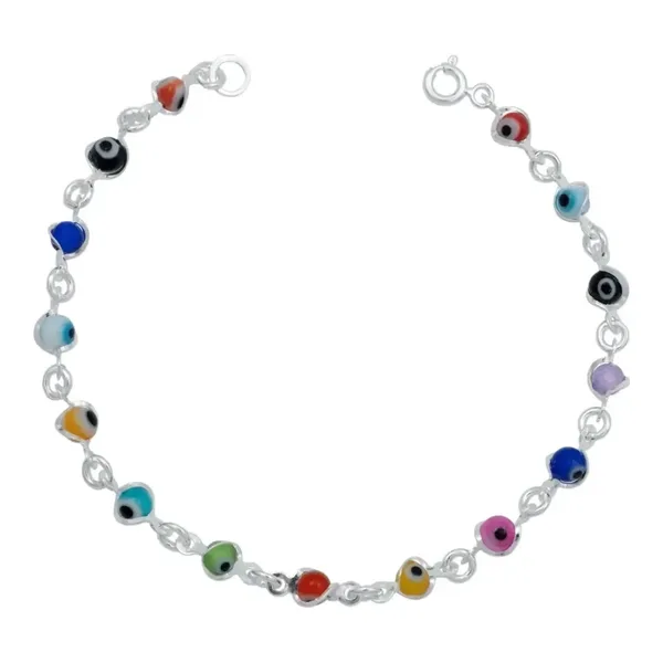 pulsera de plata .925 multicolor diseno ojo truco suerte ajustable — Joyaris