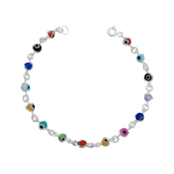 pulsera de plata .925 multicolor diseno ojo truco suerte ajustable — Joyaris