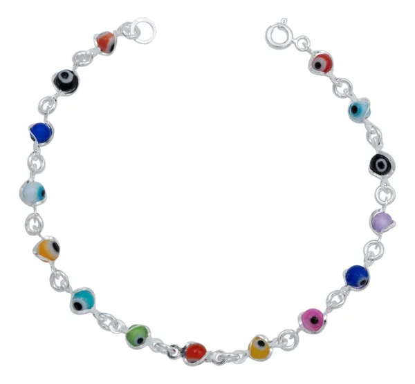 pulsera de plata .925 multicolor diseno ojo truco suerte ajustable — Joyaris