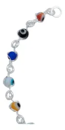 Pulsera Plata 925 Ojo Turco Multicolor Ajustable Mujer - Imagen 4