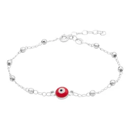 Pulsera Plata 925 Ojo Turco Rojo Ajustable Mujer - Imagen 1