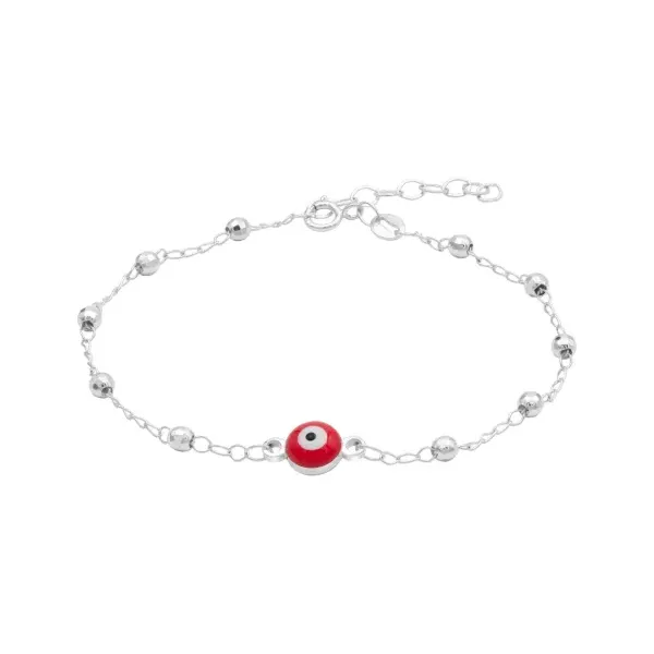 pulsera de plata .925 rojo ojo turco ajustable proteccion — Joyaris