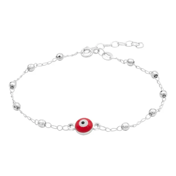 pulsera de plata .925 rojo ojo turco ajustable proteccion — Joyaris