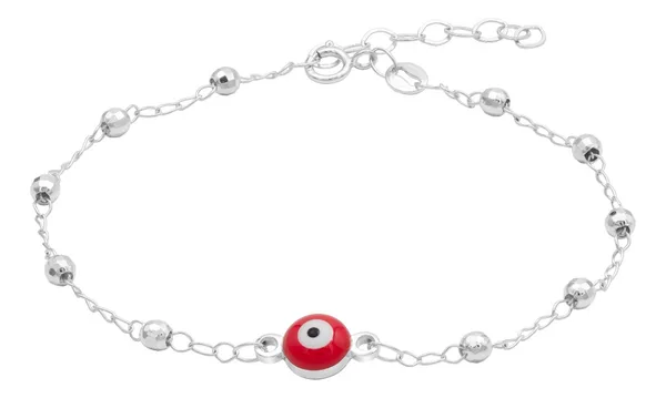 pulsera de plata .925 rojo ojo turco ajustable proteccion — Joyaris