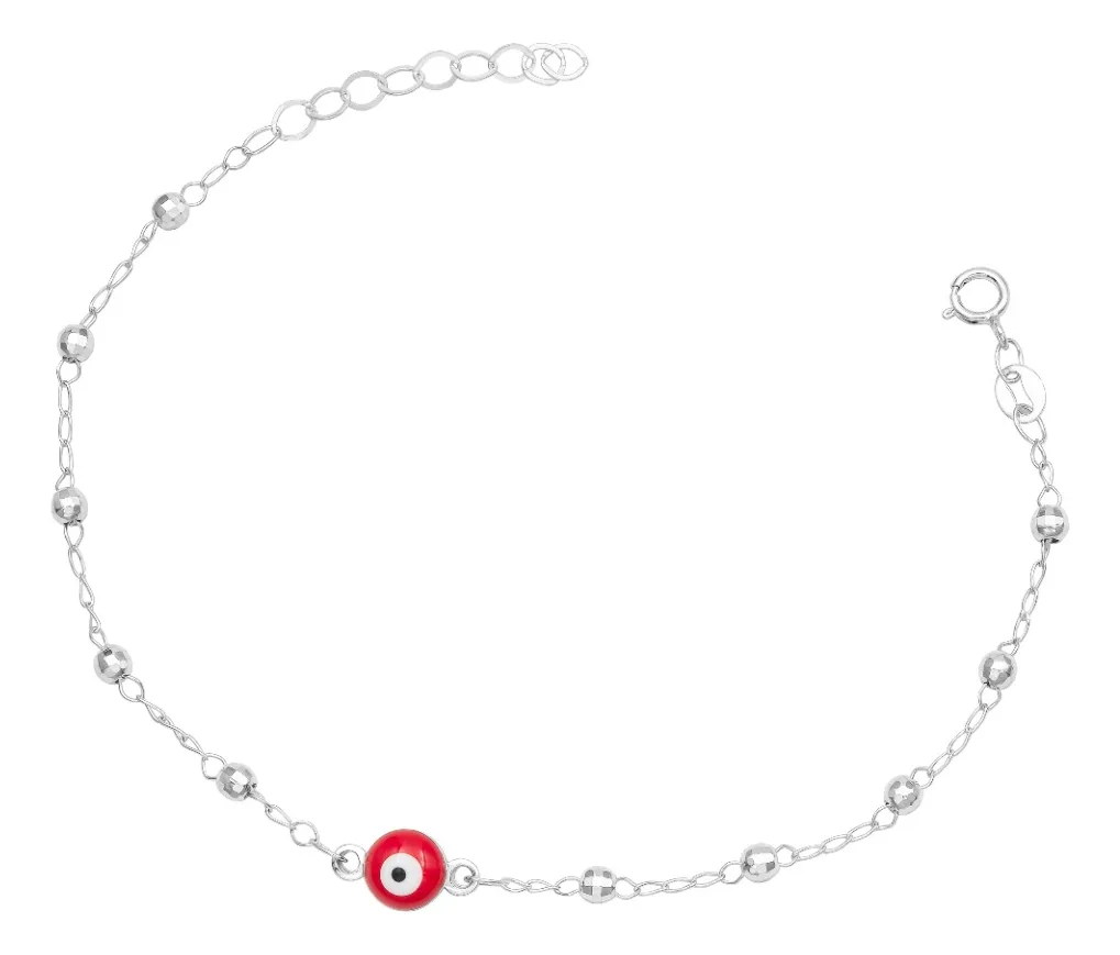 pulsera de plata .925 rojo ojo turco ajustable proteccion — Joyaris