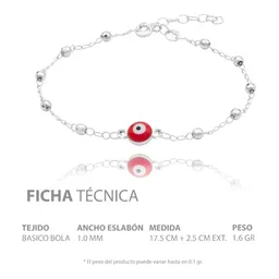 Pulsera Plata 925 Ojo Turco Rojo Ajustable Mujer - Imagen 6
