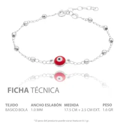 Pulsera Plata 925 Ojo Turco Rojo Ajustable Mujer - Imagen 6