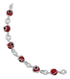 Pulsera de Plata 925 Ojo Turco Rojo Protección Artesanal - Imagen 2