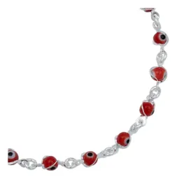 Pulsera de Plata 925 Ojo Turco Rojo Protección Artesanal - Imagen 3