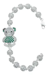 Pulsera Plata 925 Oso Corazón con Zirconias Verdes - Imagen 1