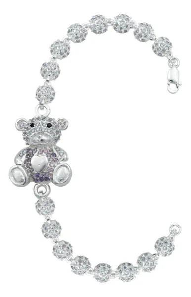 Pulsera de plata .925 violeta zirconias dije oso corazon — Joyaris