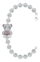 Pulsera Plata 925 Oso Corazón Zirconias Rojas 18.5cm - Imagen 1