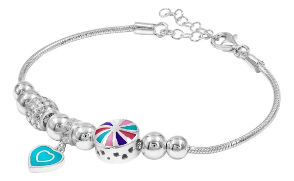 Pulsera Plata 925 Pansa Víbora Ajustable con Charms Corazones - Imagen 1