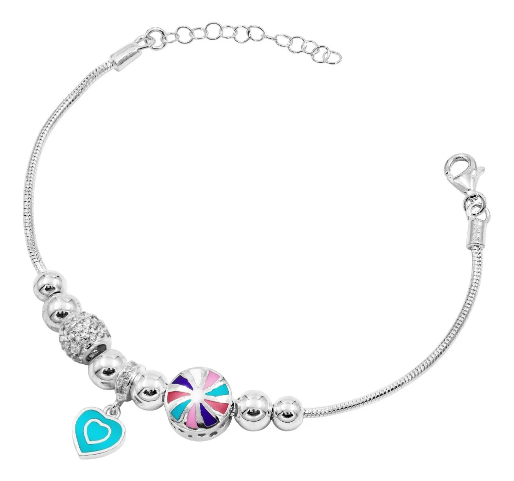 Pulsera Plata 925 Pansa Víbora Ajustable con Charms Corazones - Imagen 1