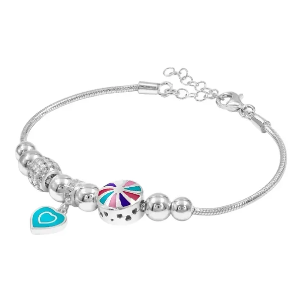 Pulsera Plata 925 Pansa Víbora Ajustable con Charms Corazones - Imagen 1