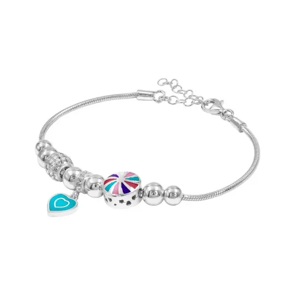 Pulsera Plata 925 Pansa Víbora Ajustable con Charms Corazones - Imagen 1