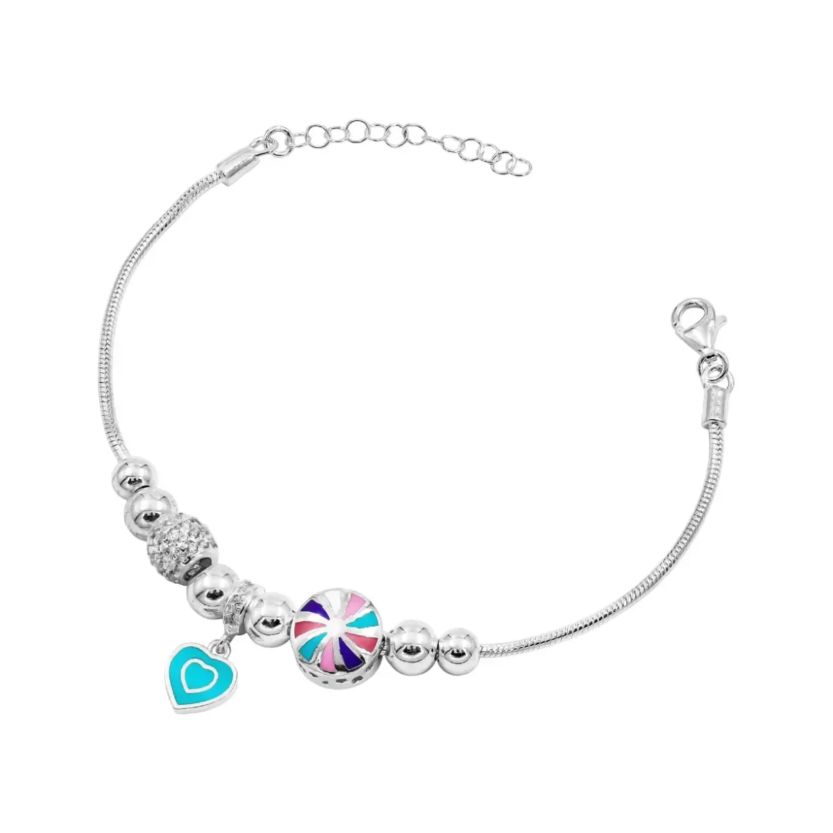 Pulsera Plata 925 Pansa Víbora Ajustable Charms Corazones - Imagen 2