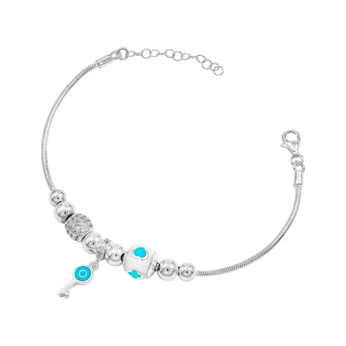 Pulsera Plata 925 Pansa Víbora con Charms de Llave y Zirconia - Imagen 2