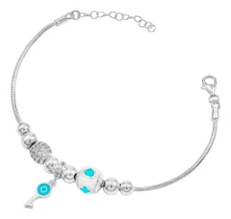 Pulsera Plata 925 Pansa Víbora con Charms de Llave y Zirconia - Imagen 2