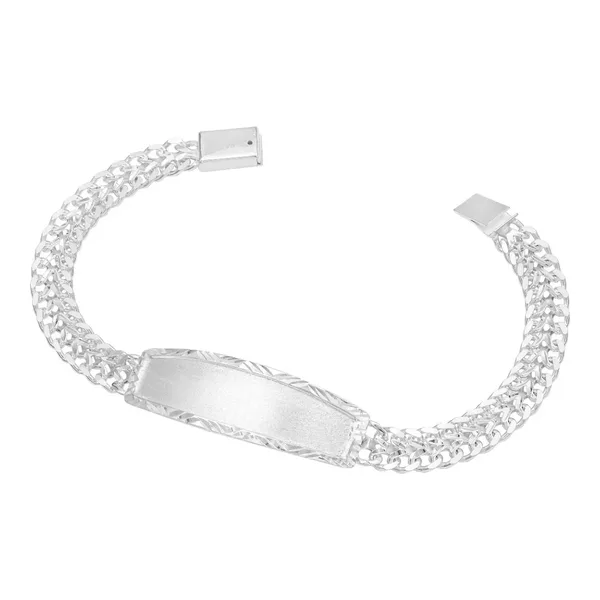 Pulsera de plata .925 plateado hombre petatillo placa diamantada — Joyaris