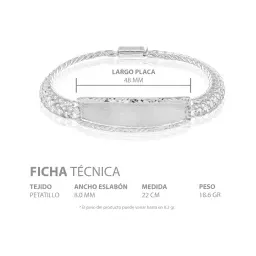 Esclava Petatillo Placa Diamantada Hombre Plata .925 8mm 22c - Imagen 6