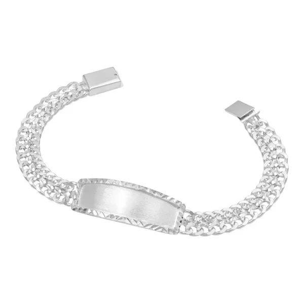 Pulsera de plata .925 esclava petatillo placa diamantada para hombre — Joyaris