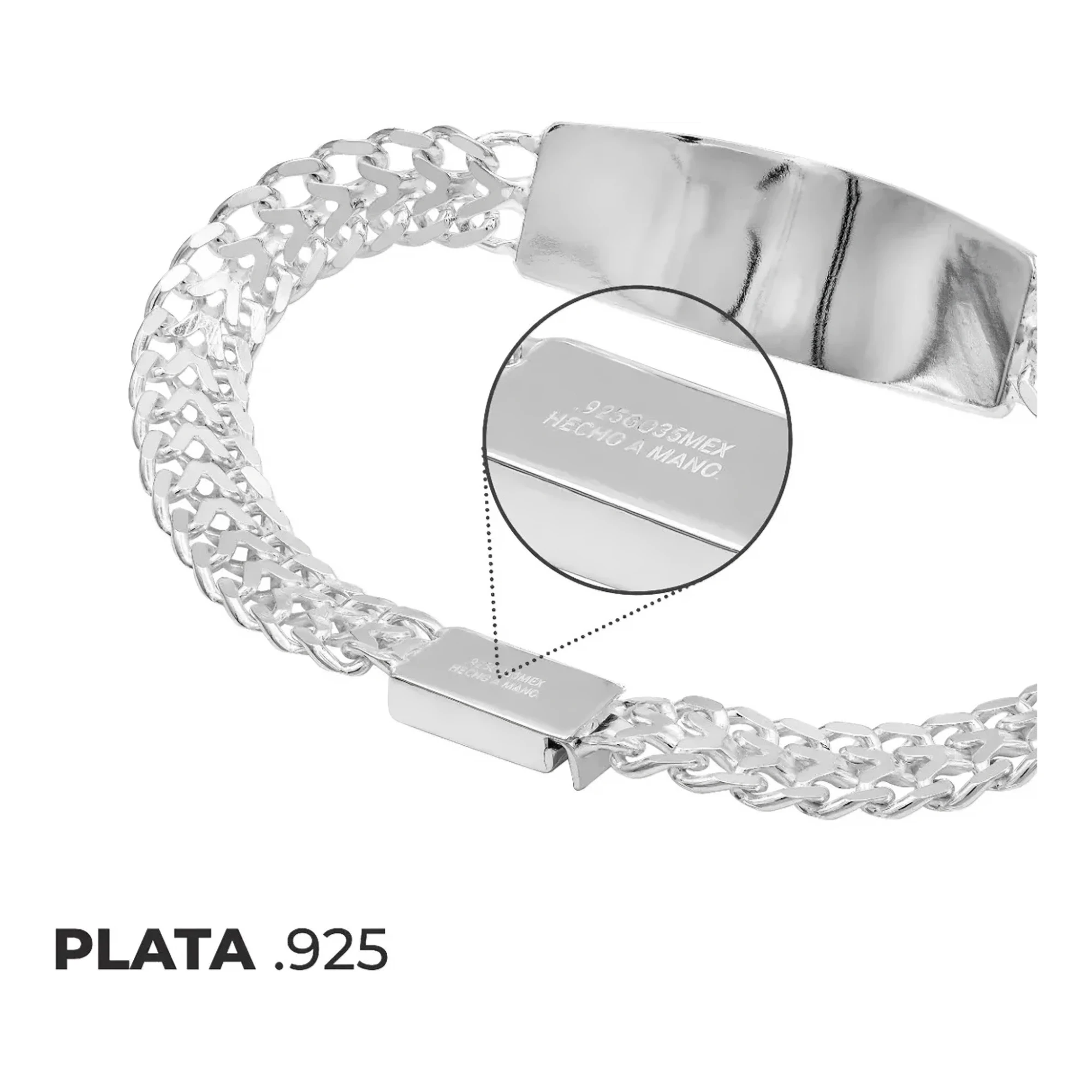 Esclava Petatillo Placa Diamantada Plata .925 8mm 21cm - Imagen 5