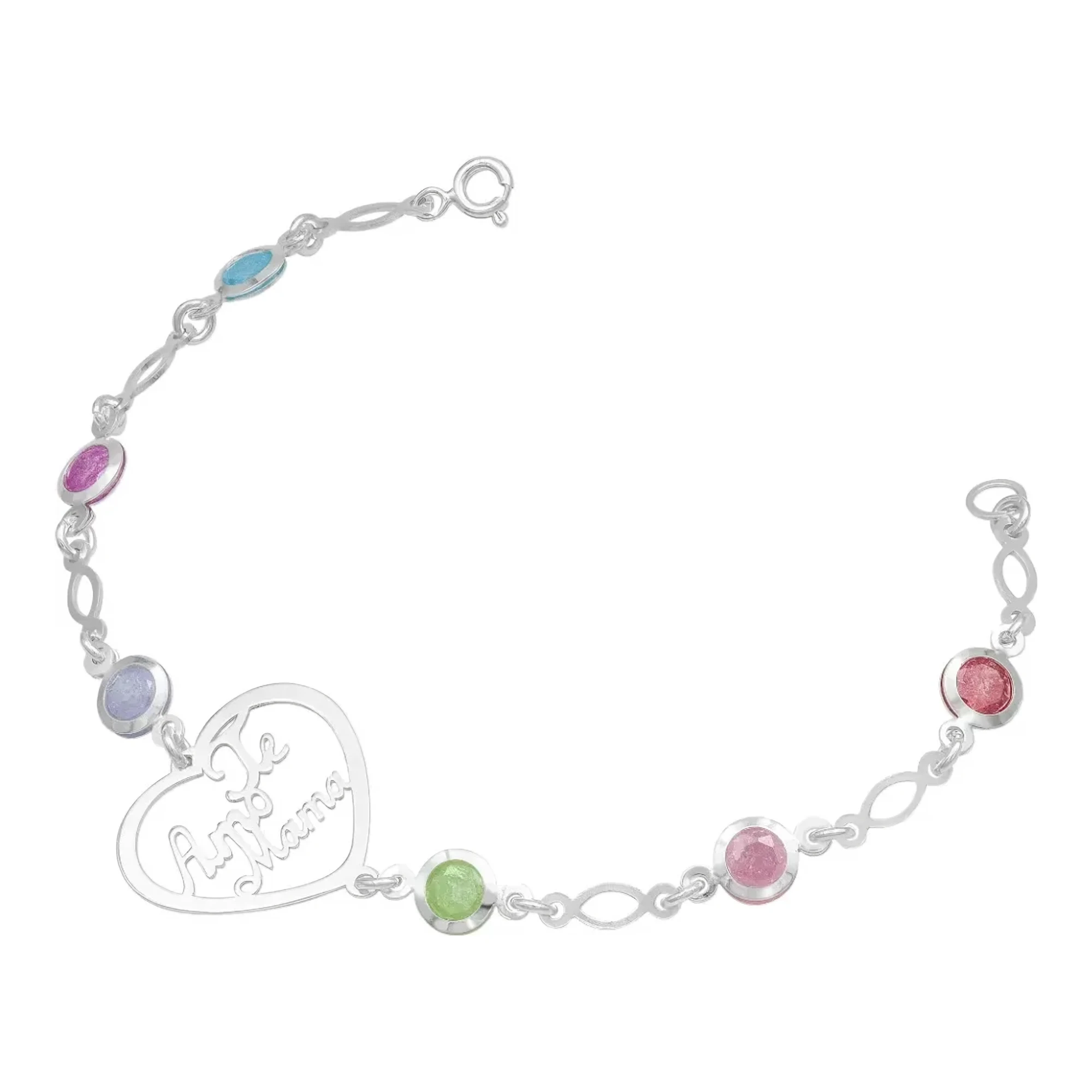 Pulsera artesanal de plata .925 para mujer de 18cm, con piedras naturales multicolor. Joyería mexicana, diseño versátil y ele
