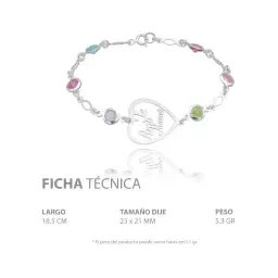 Pulsera Plata .925 Piedra Natural Multicolor para Mujer 18cm - Imagen 4