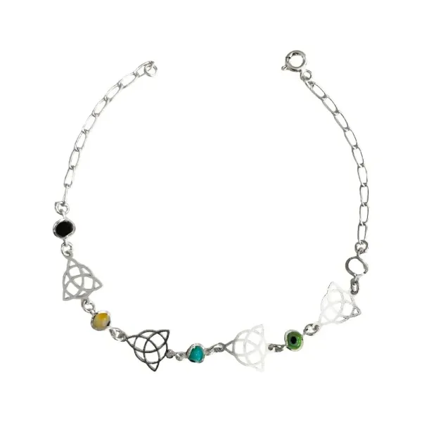 Pulsera Plata 925 Ajustable Ojo Turco Triqueta Multicolor - Imagen 1