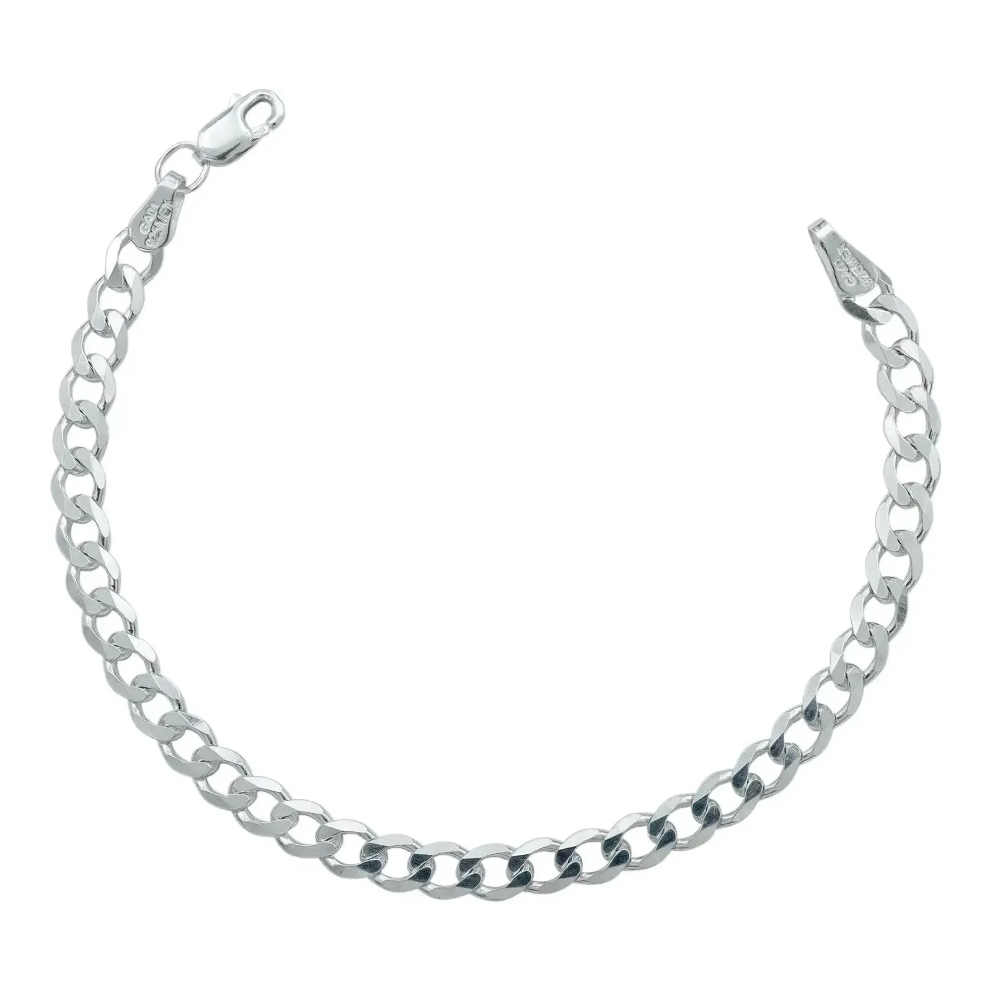 Pulsera esclava cubana barbada para hombre en auténtica plata ley 925 mexicana eslabones lisos de 5mm y broche perico