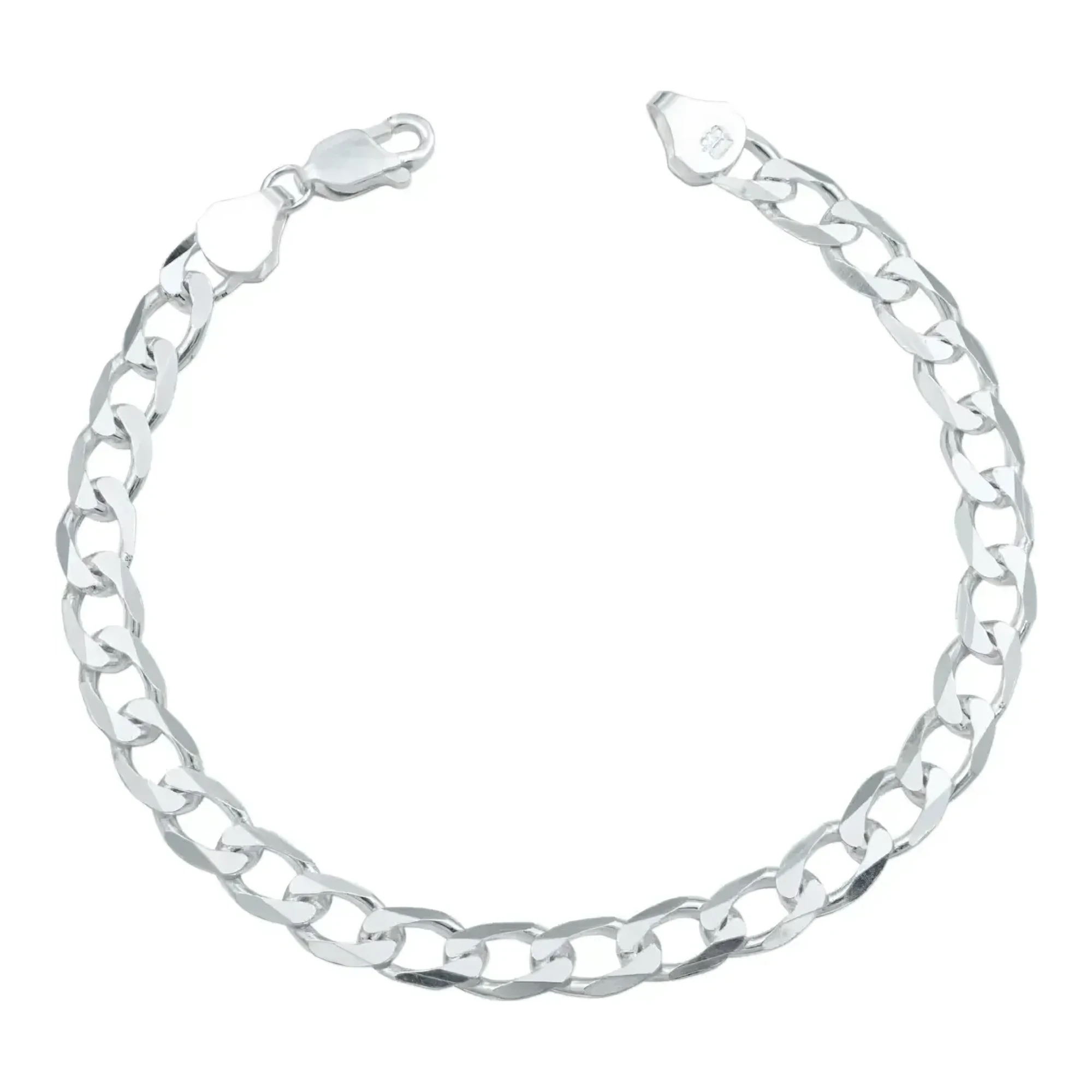 Pulsera cubana de plata 925 hombre, esclava de eslabón cubano liso de 6 mm con broche perico en plata esterlina nacional.