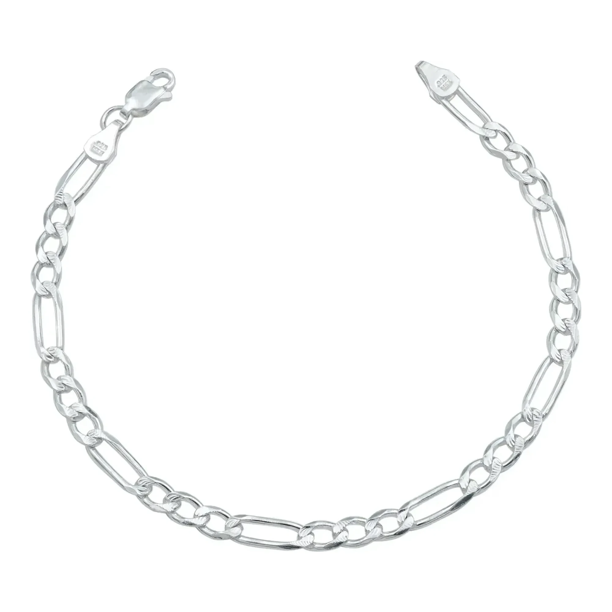 Pulsera de plata .925 para hombre, cadena Figaro diamantada gruesa. Brazalete de plata robusto, joyería masculina moderna, pu
