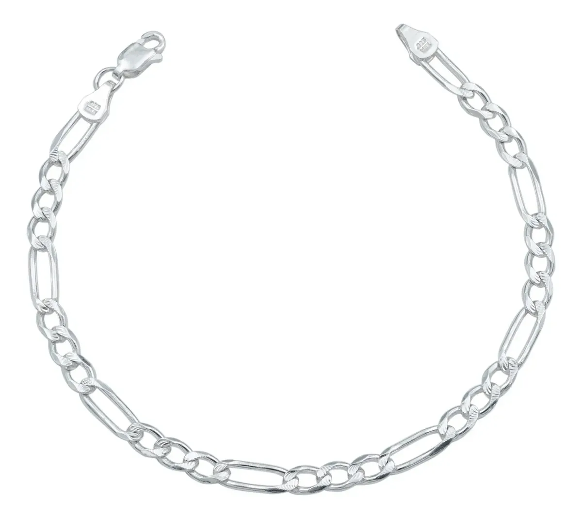 Pulsera de plata .925 para hombre, cadena Figaro diamantada gruesa. Brazalete de plata robusto, joyería masculina moderna, pu