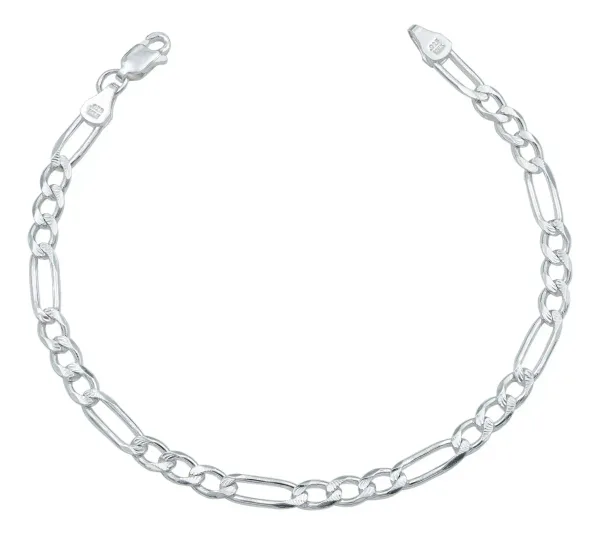 Pulsera Plata 925 Cadena Figaro Diamantada Hombre - Imagen 1