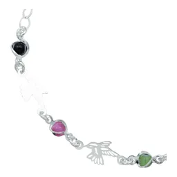 Pulsera Plata 925 Colibrí Ojo Turco Multicolor Ajustable - Imagen 2
