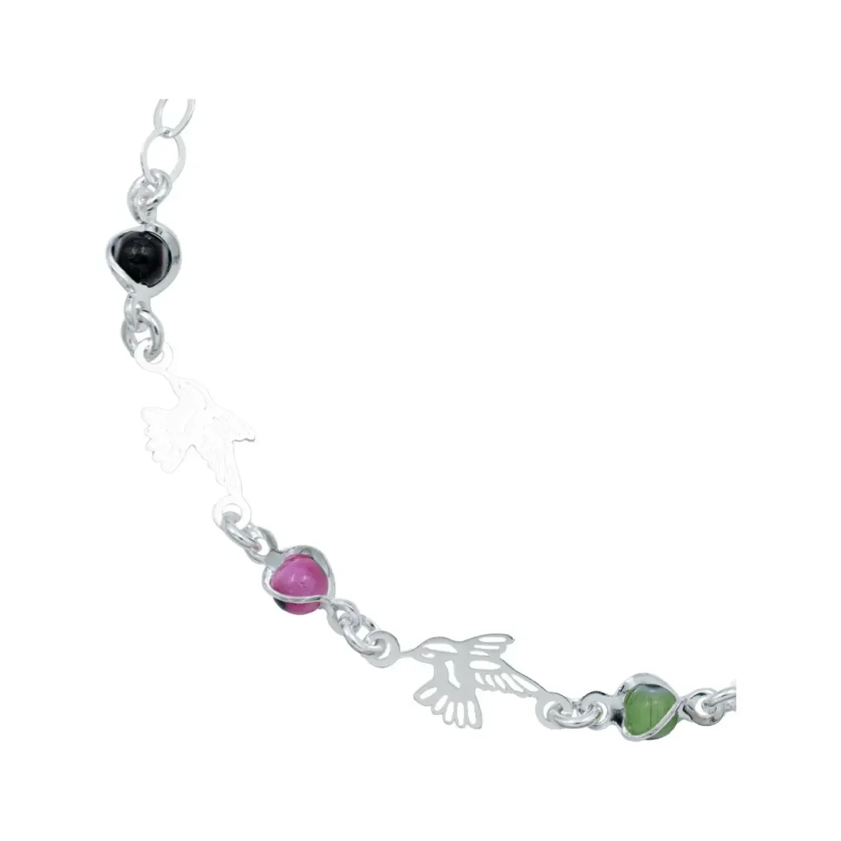Pulsera Plata 925 Colibrí Ojo Turco Multicolor Ajustable - Imagen 2