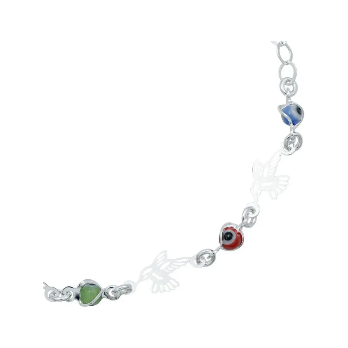 Pulsera Plata 925 Colibrí Ojo Turco Multicolor Ajustable - Imagen 3