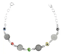 Pulsera Plata 925 con Medallas San Benito Multicolor Ajustable - Imagen 1