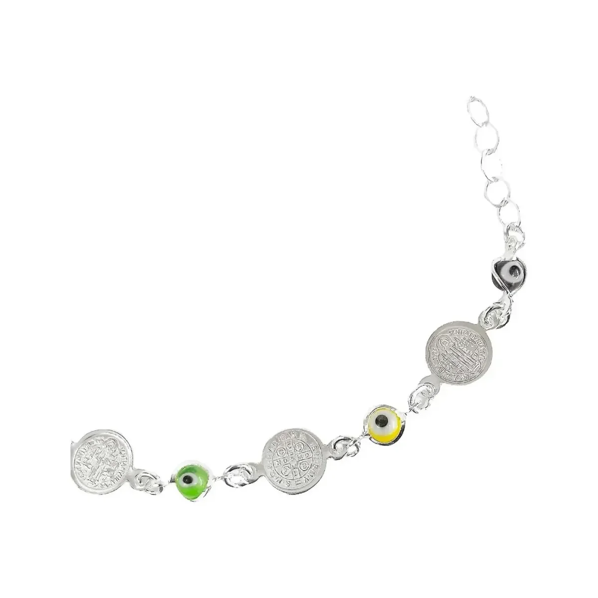 Pulsera Plata 925 con Medallas San Benito Multicolor Ajustable - Imagen 2