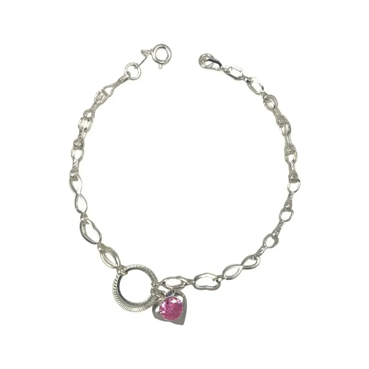 Pulsera de plata 925 con corazón infinito, ajustable en tono rosa, joya de plata ley .925 moderna y artesanal para mujer.