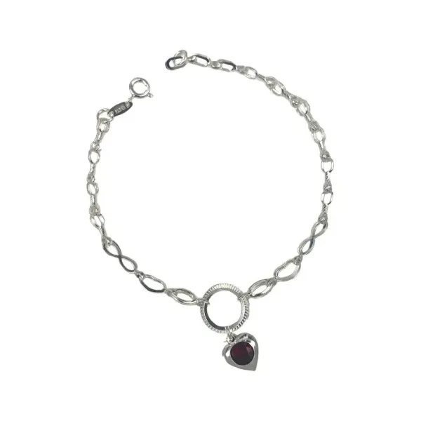 Pulsera Plata 925 Corazón Infinito Esmalte Rojo Ajustable - Imagen 1