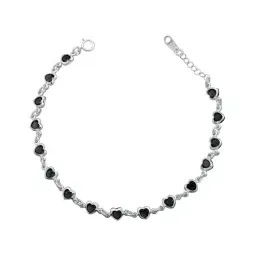 Pulsera Plata 925 Corazones con Zirconia Negra - Imagen 1