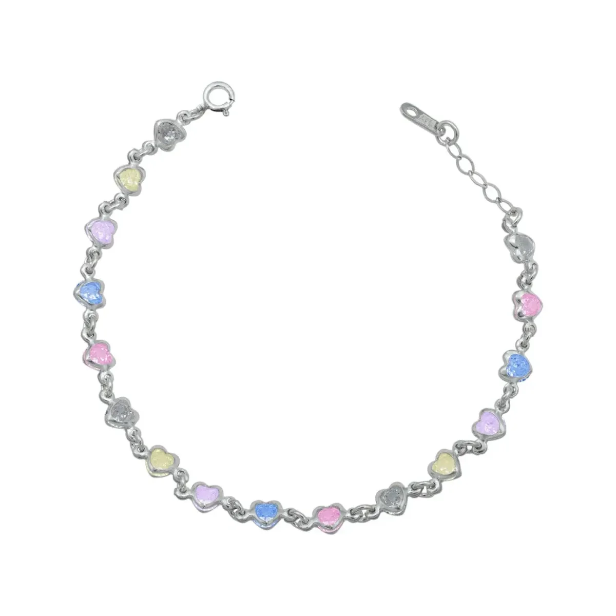 Pulsera Plata 925 Corazones Entrelazados con Zirconias Multicolor - Imagen 1